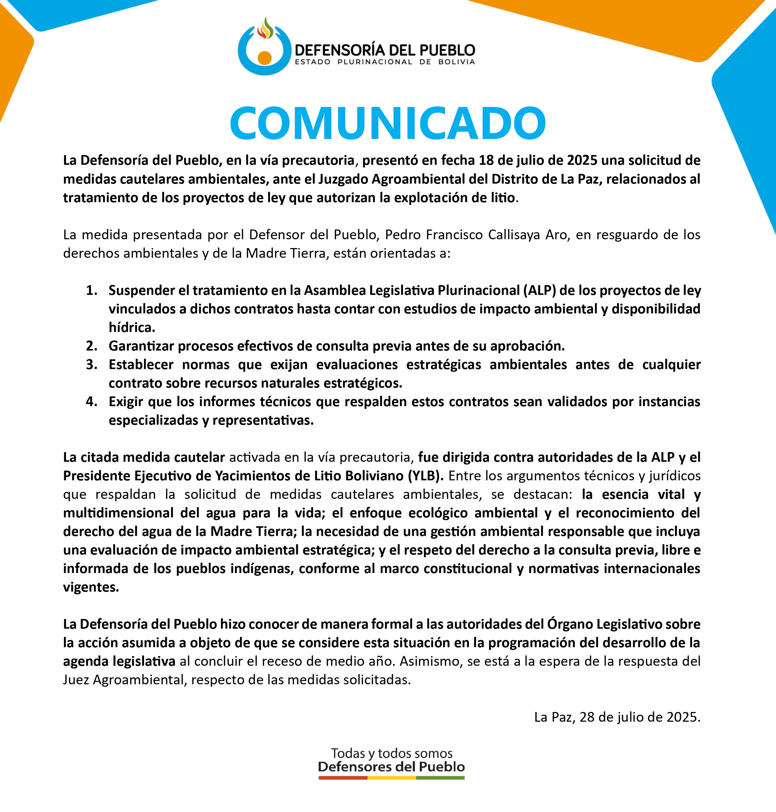 COMUNICADO DEL 25 DE JULIO DE 2025