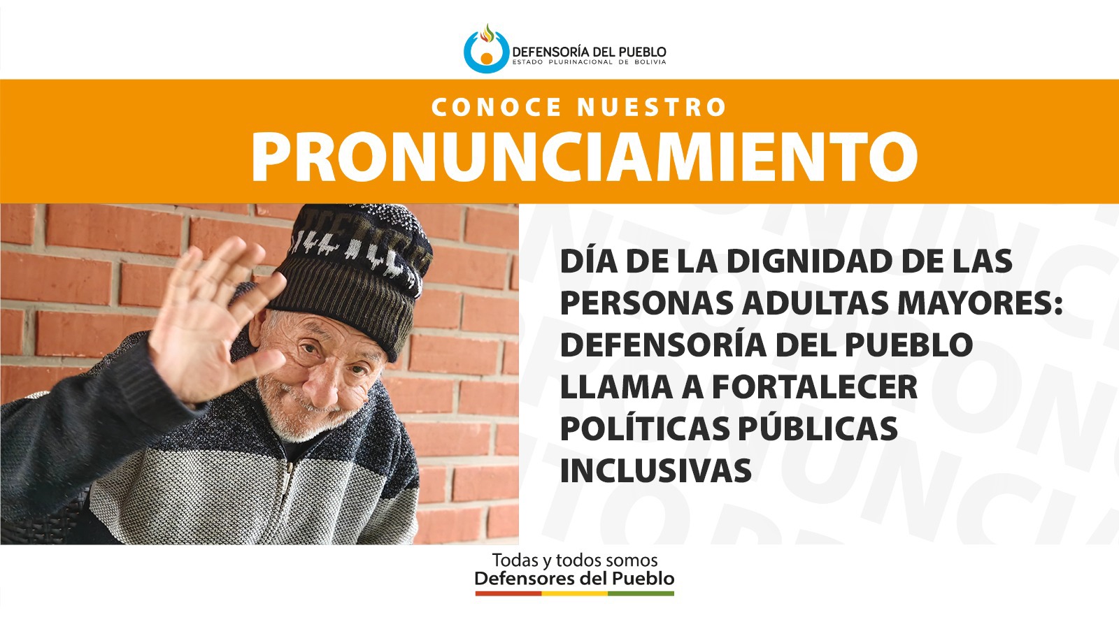 DÍA DE LA DIGNIDAD DE LAS PERSONAS ADULTAS MAYORES: DEFENSORÍA DEL PUEBLO LLAMA A FORTALECER POLÍTICAS PÚBLICAS INCLUSIVAS