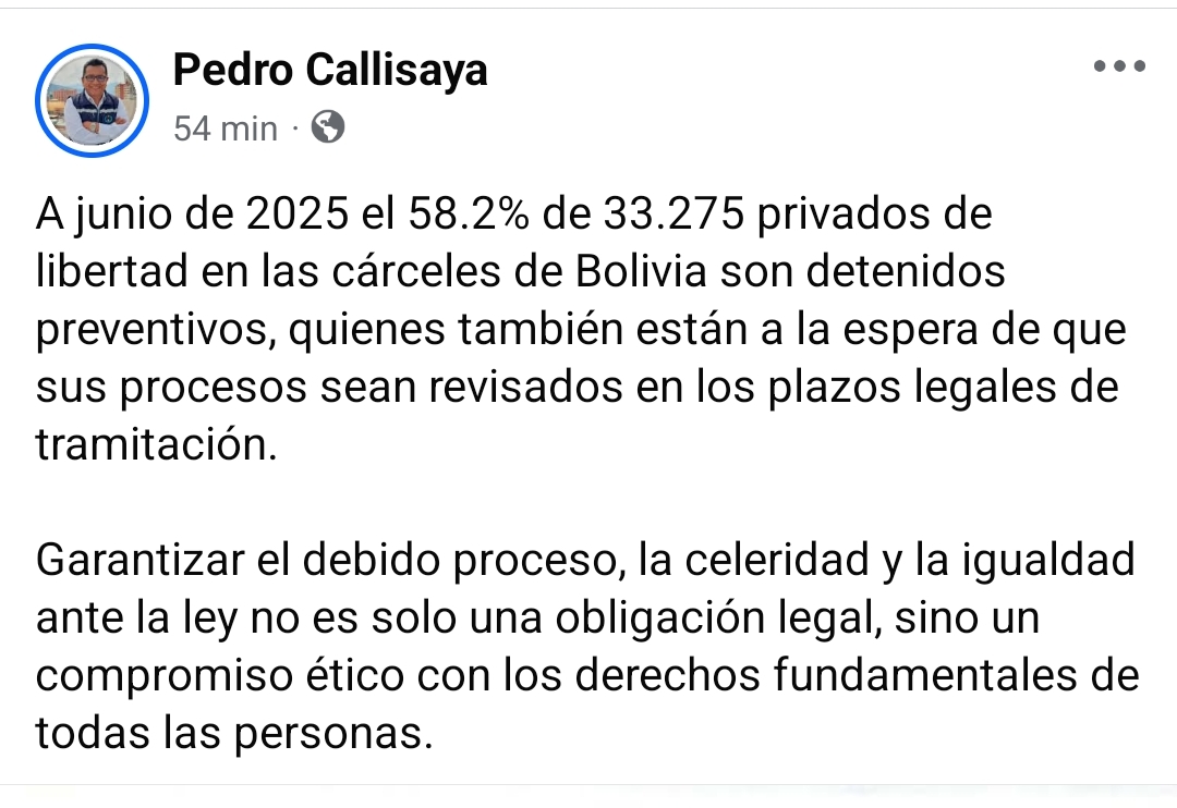 DEFENSORÍA DEL PUEBLO EXHORTA A GARANTIZAR IGUALDAD Y DEBIDO PROCESO EN DETENCIÓN PREVENTIVA